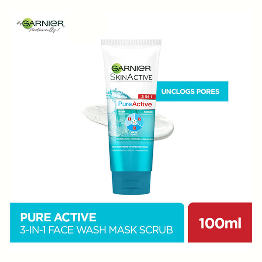 GARNIER PURE ACTIVE 3 IN 1 FACE WASH+SCRUB+MASK